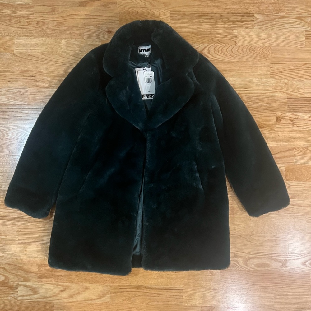 Brand New Luxurious APPARIS Eloise Faux Fur Coat Emerald Sz Large